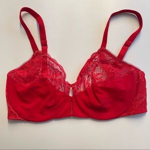 La Perla Red Satin And Lace Bra 36E